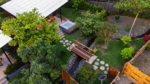 cabaña carpintero real foto desde arriba jardin y terraza